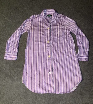 Lauren Ralph Lauren Striped Cotton Sleep Shirt-Purple Stripe Women’s Size-S thumbnail 1