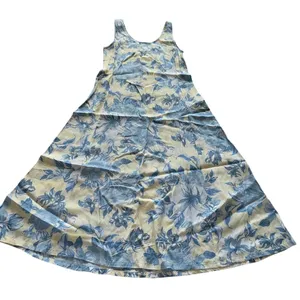 Vintage Floral Maxi Dress Blue Yellow‎ Rayon Sleeveless Scoop Neck Size 9 thumbnail 1