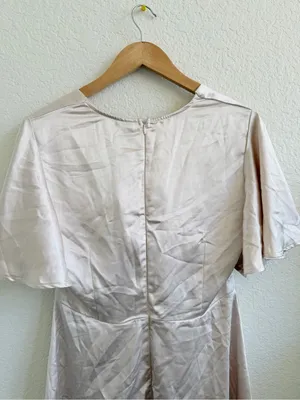 Selfie Leslie Champagne White Short Sleeve Mini Dress Asymmetrical Cowl Neck L thumbnail 5