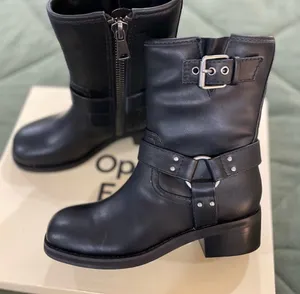 Open Edit Elegant Black Leather Moto Boots thumbnail 1