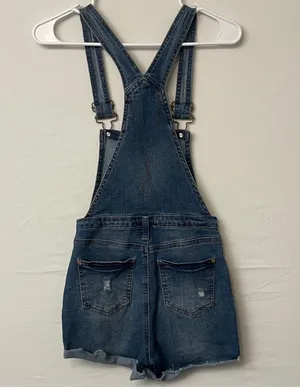XS High Rise Distressed Jean Overalls – Vintage Look Short Romper (F10) thumbnail 4