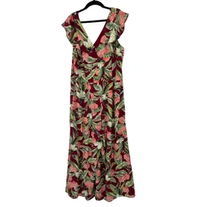 Ann Taylor Crop Jumpsuit Women 12 Tropical Ruffle Vacation Floral Resort Travel thumbnail 5