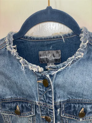 Market & Spruce Blue Denim Jacket With Black Painted Panel On Back Of Jacket Sm thumbnail 8