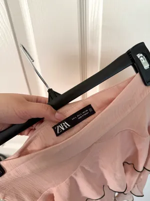 Zara Blush Pink Tiered Chiffon Ruffle Black Trim Mini Skirt thumbnail 9