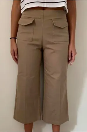 zara wide leg pants‎ khaki cropped size medium thumbnail 1