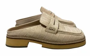Free‎ People Lilith Loafer Mules Cream Crocodile Print Women's Size 38 thumbnail 1