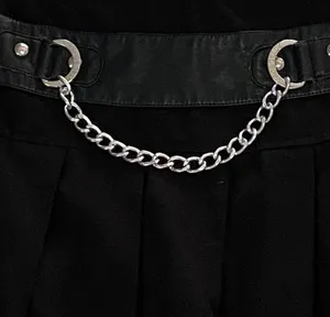 ROYAL BONES by Daang Black Pleated Chain Punk Goth Mini Skirt ~ Women's LARGE thumbnail 5