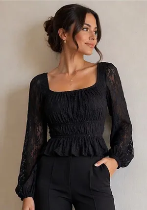 Black Lace Peplum Long thumbnail 1