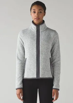 Lululemon Its Fleecing Cold Zip Up Jacket Heathered White Gray Women Size 6 EUC thumbnail 1