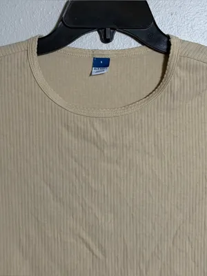 Old Navy Women‎ Minimalist Neutral Classic Ribbed Crewneck Tee Beige Tan size S thumbnail 3