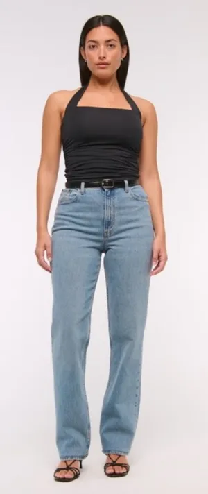 Abercrombie Curve Love Ultra High Rise 90's Straight Jeans Medium Wash Size 26L thumbnail 1