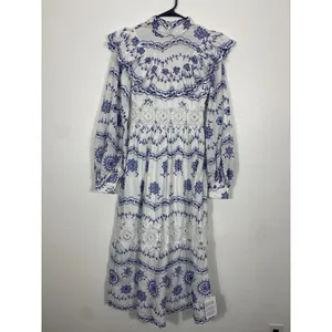 ASOS EDITION White Blue Embroidered Maxi Dress Lace Long Sleeve US 2 . thumbnail 2