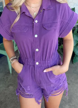 Purple Denim Romper thumbnail 1