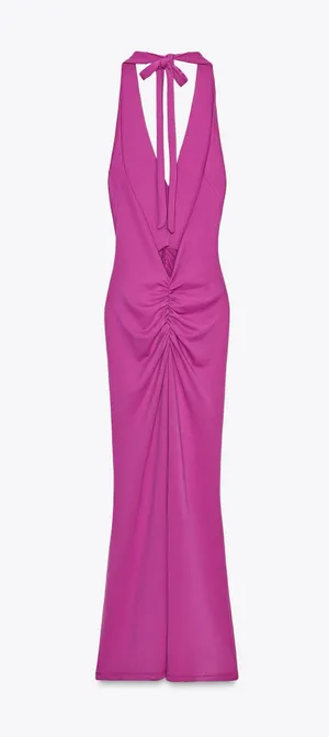 Zara Pink Halter fitted bodycon maxi Dress evening party holiday wedding thumbnail 11