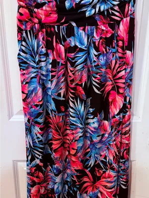 Vanilla Bay Strapless Tropical Maxi Dress - Navy, Pink, Blue thumbnail 3