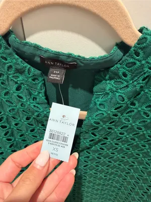 Ann Taylor Emerald Green Eyelet Keyhole Blouse thumbnail 3