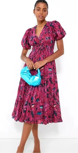 Ulla Johnson Thelma Tiered Puff-Sleeve Midi Dress Size 6 thumbnail 1