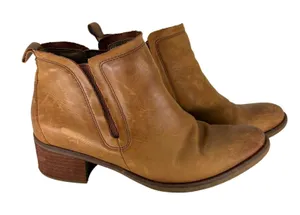 Korks Ankle Boots Womens 7.5M Tan Leather Q43316 Block Heel Chelsea Booties Boho thumbnail 1