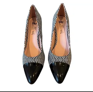 Bellini Black White Print Pump Shoes Pointed Toe Heels 10 thumbnail 2