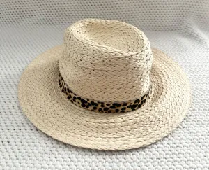 Vince Camuto Beige Straw Leopard Pony Hair Band Summer Hat Floppy Panama OS thumbnail 8
