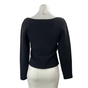 Aritzia Babaton Women's Black Sweetheart Ribbed Knit Pullover Sweater Top Size L thumbnail 3