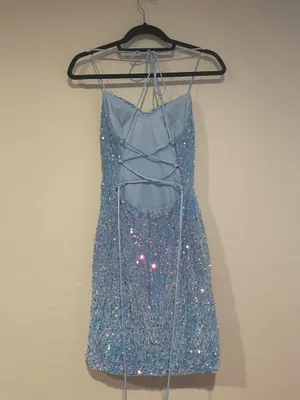 Baby blue mini sequin dress thumbnail 4