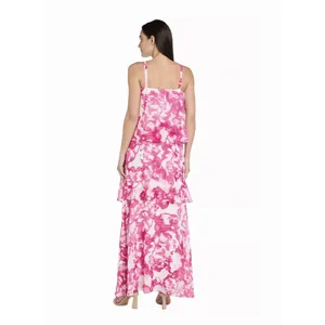 R & M Richards Womens Maxi Dress 20W Pink White Floral Popover Tiered 6661W thumbnail 2