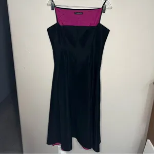 Tahari Black Vintage Y2K Square Neck Pink Hem Spaghetti Strap Midi Dress‎ thumbnail 2