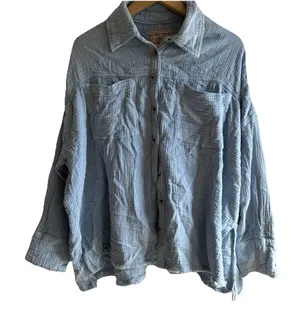Free People We The Free Small Cardiff Top Button Oversized Blue Euc Spring READ thumbnail 1