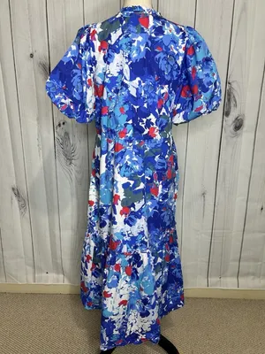 Sugarlips Floral Ginny Bubble Sleeve Midi Dress Sz M V-Neck Drawstring Waist thumbnail 8
