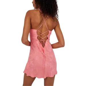 NWT For Love & Lemons Gabrielle Embellished Pink Open Back Mini Slip Dress Small thumbnail 2