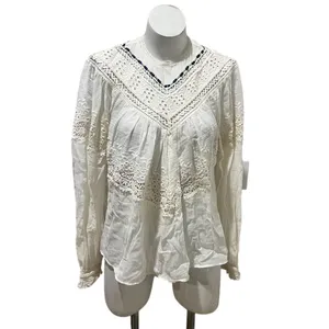 Free People Abigail Victorian Eyelet Top Ivory Blouse Size M thumbnail 2