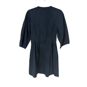 Madewell Sculptural-Sleeve Pleated Mini Dress Navy Cotton Button Front Size 2 thumbnail 4