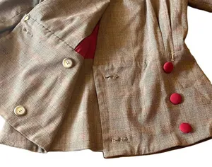 Brown Red Plaid Womens Small Custom Made Peplum Button Up Retro 1951 Suit OOAK thumbnail 8