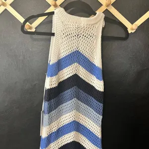 Young Fabulous & Broke White And Blue‎ Chevron Open Knit Maxi Dress Size Medium thumbnail 6