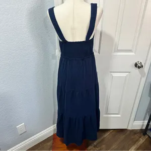 Steve Madden Navy Tiered Maxi Dress Size M Coastal Resort Vacation Casual Beach thumbnail 9