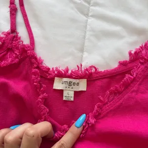 Umgee Cami Tank Top Womens Large Pink Linen Blend Frayed Fringe Tie Front‎ Beach thumbnail 4