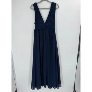 Lulus Maxi Dress Womens S Navy Heavenly Hues Pleated Side Slit Formal Elegant thumbnail 8