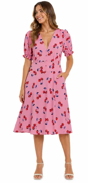 Kate Spade Womens Dress Size 14 Pink Cherry Print Coquette Cottagecore Office thumbnail 1
