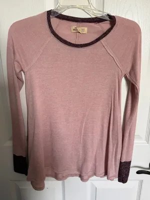 Hollister Pink Long-Sleeve Thermal Top with Contrast Trim thumbnail 1
