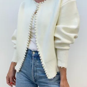 Commense Pearl Trim Ripped Hem Cardigan size large thumbnail 1