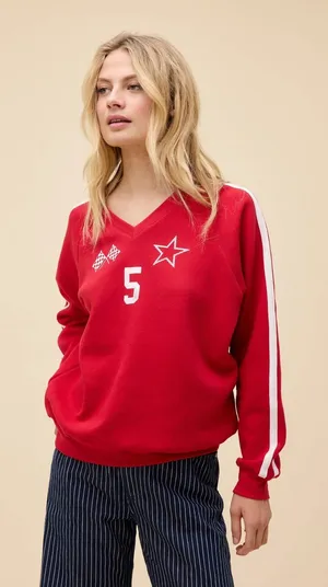 Daydreamer LA 5 Star Raglan Racing V-Neck Sweatshirt Red Size Small NWOT $124 thumbnail 1