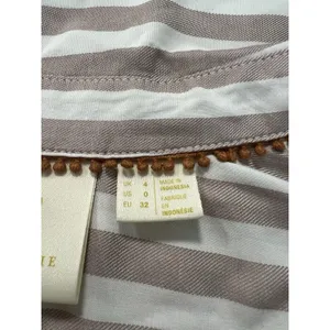 Anthropologie Maeve Wrap Surplice Blouse White Tan‎ Striped Women Size 0 Cottage thumbnail 4