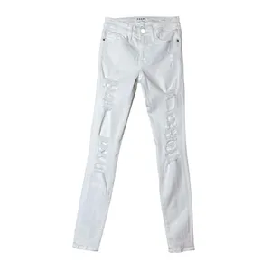 Frame Denim Le Skinny‎ De Jeanne Raw Hem Distressed Ripped White Jeans 24 $225 thumbnail 4