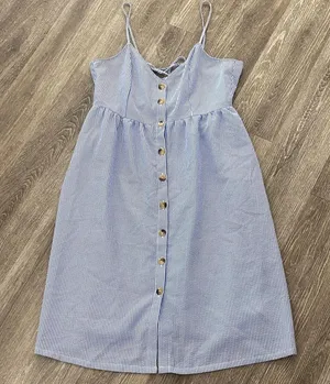 H&M button front midi dress striped blue white coastal sundress 10 large thumbnail 3