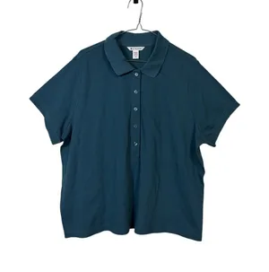 Athleta Pique Short Sleeve Polo Women 1X‎ Teal Blue Button Neck Athletic Top thumbnail 1