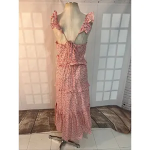 Petal & Pup Red White Deep V-Neck Ruffled Tiered Cutout Back Maxi Sundress Sz 8 thumbnail 7