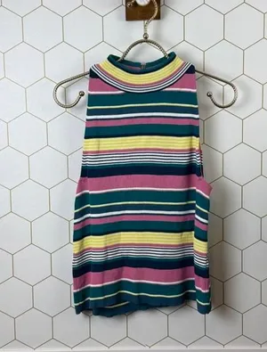 Maeve by Anthropologie Pink Striped Zip Back Sleeveless Halter - Size - Small thumbnail 1