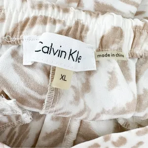 Calvin Klein White Tan leopard Animal Print Lightweight Flowy Pants sz XL thumbnail 9