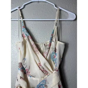 Altar'd State Ivory Floral Wrap Mini Dress Tiered Ruffle Spaghetti Strap XS thumbnail 3